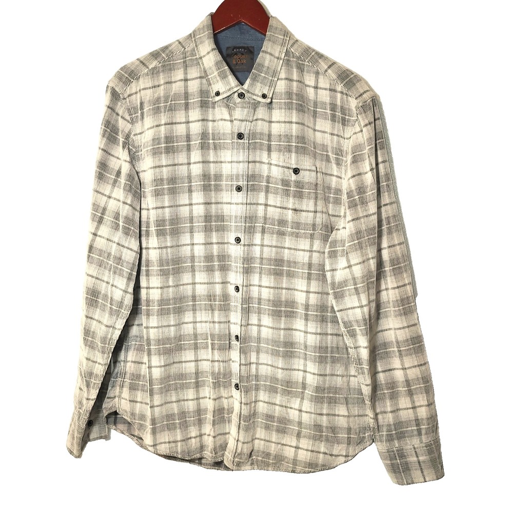 Copper‎ & Oak Legacy Gray Plaid Corduroy Button Down Shirt Size Large Preppy